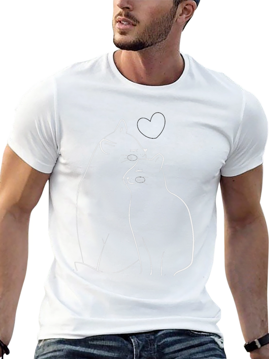 Cute Cats Heart T-Shirt - Black Casual Comfort