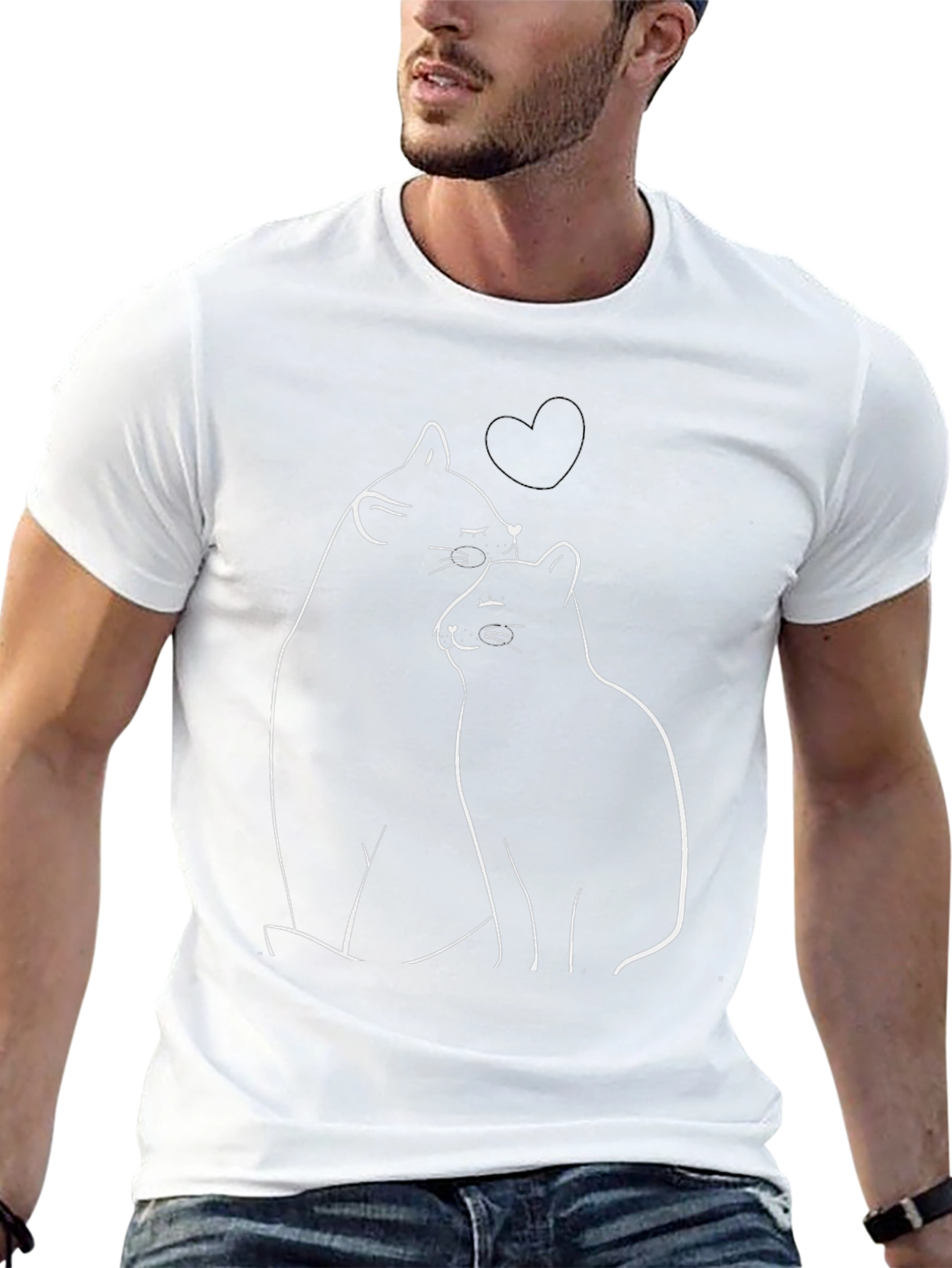 Cute Cats Heart T-Shirt - Black Casual Comfort