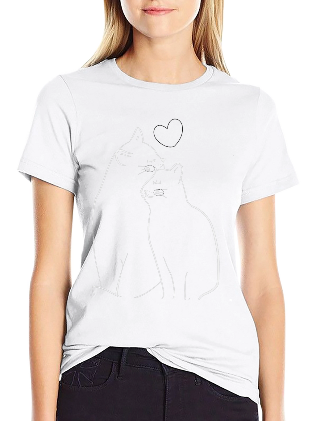 Cute Cats Heart T-Shirt - Black Casual Comfort
