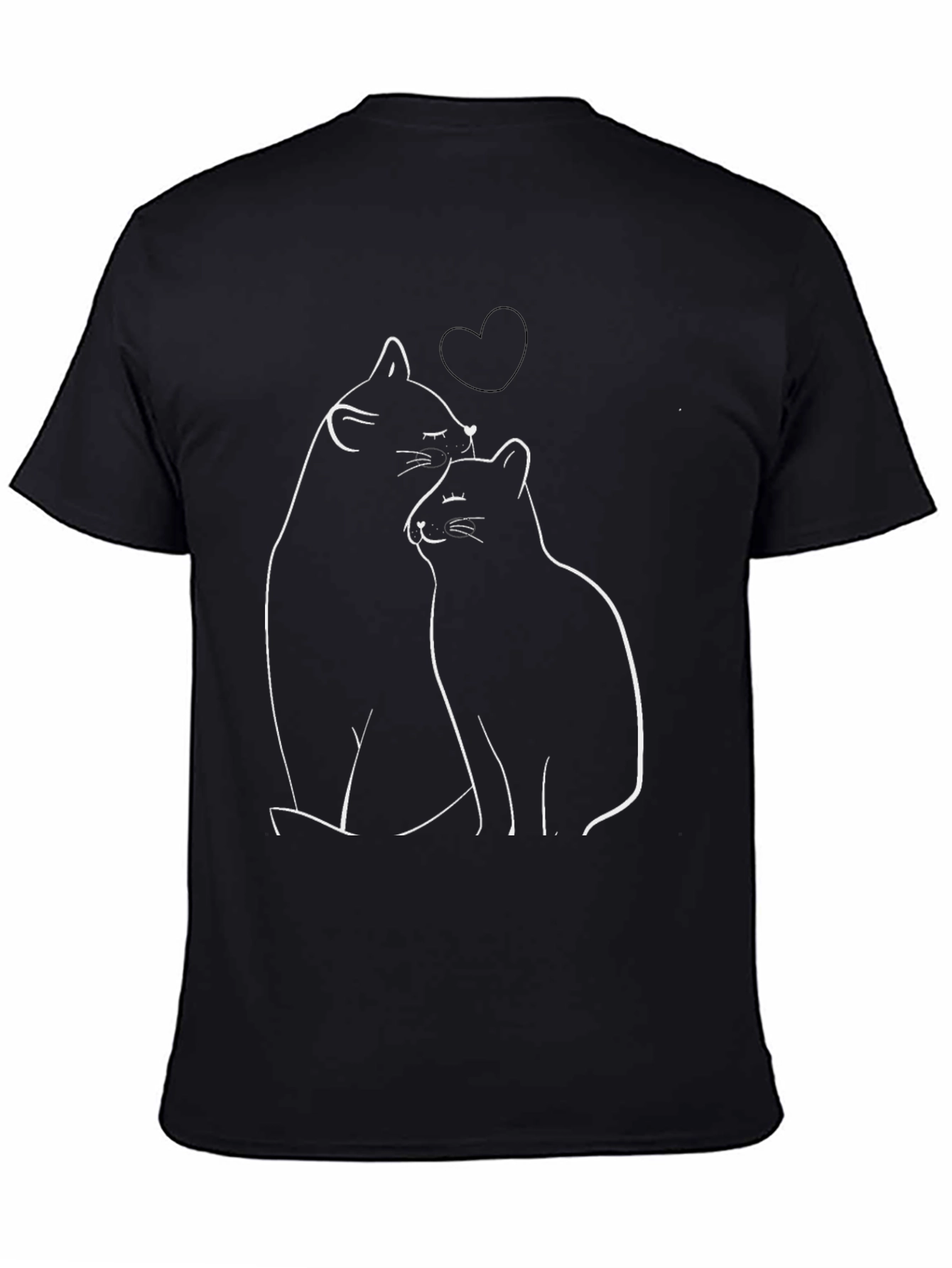 Cute Cats Heart T-Shirt - Black Casual Comfort