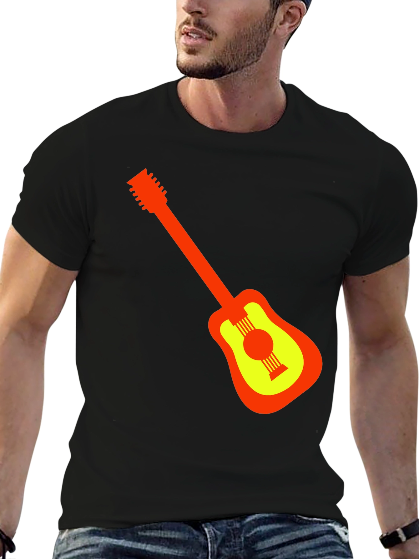 Guitar Graphic Black T-Shirt - Stylish Music Lover Tee