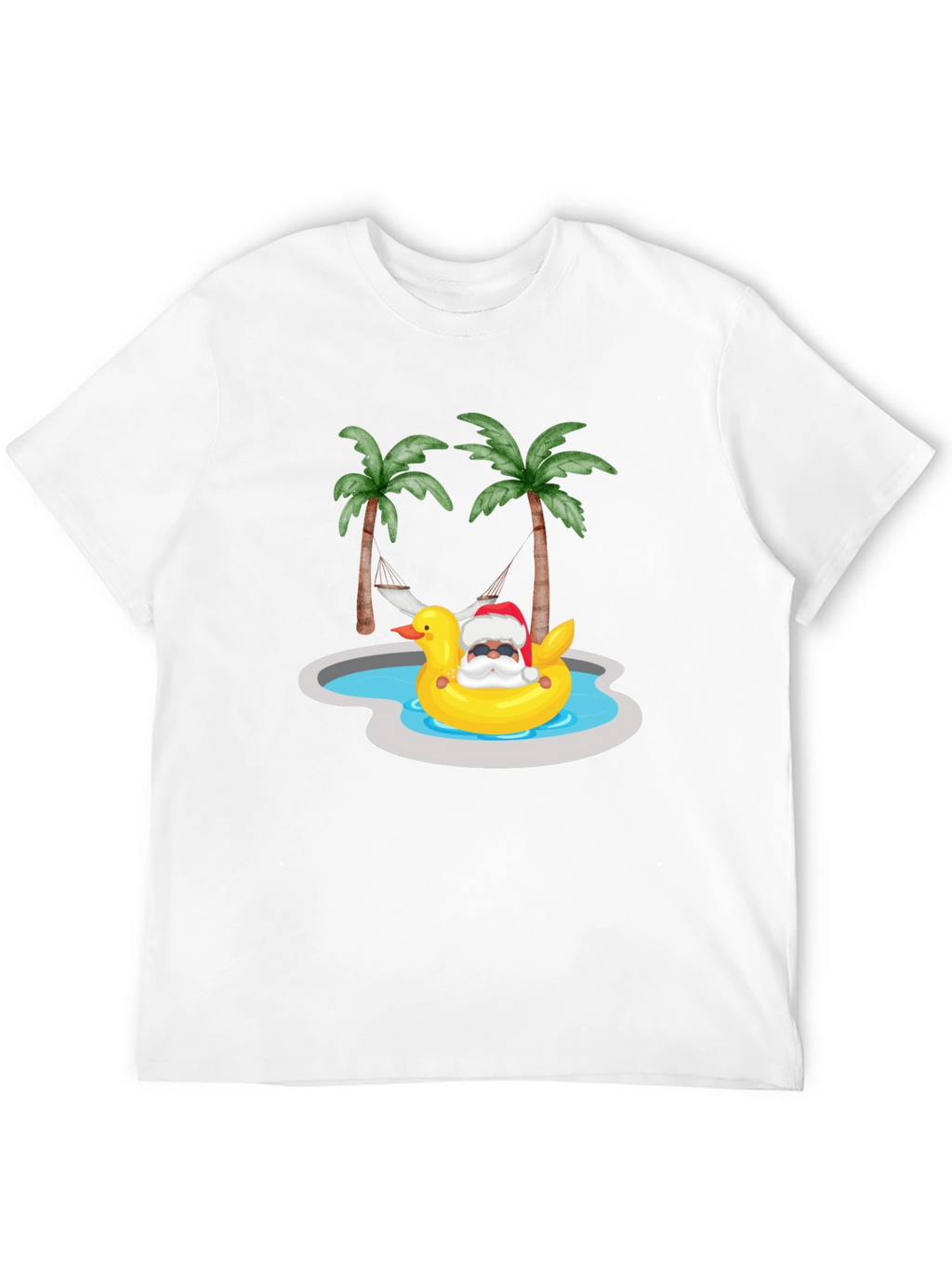 Tropical Santa Duck Pool Summer Black T-Shirt