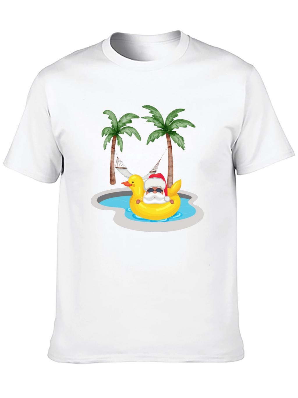 Tropical Santa Duck Pool Summer Black T-Shirt