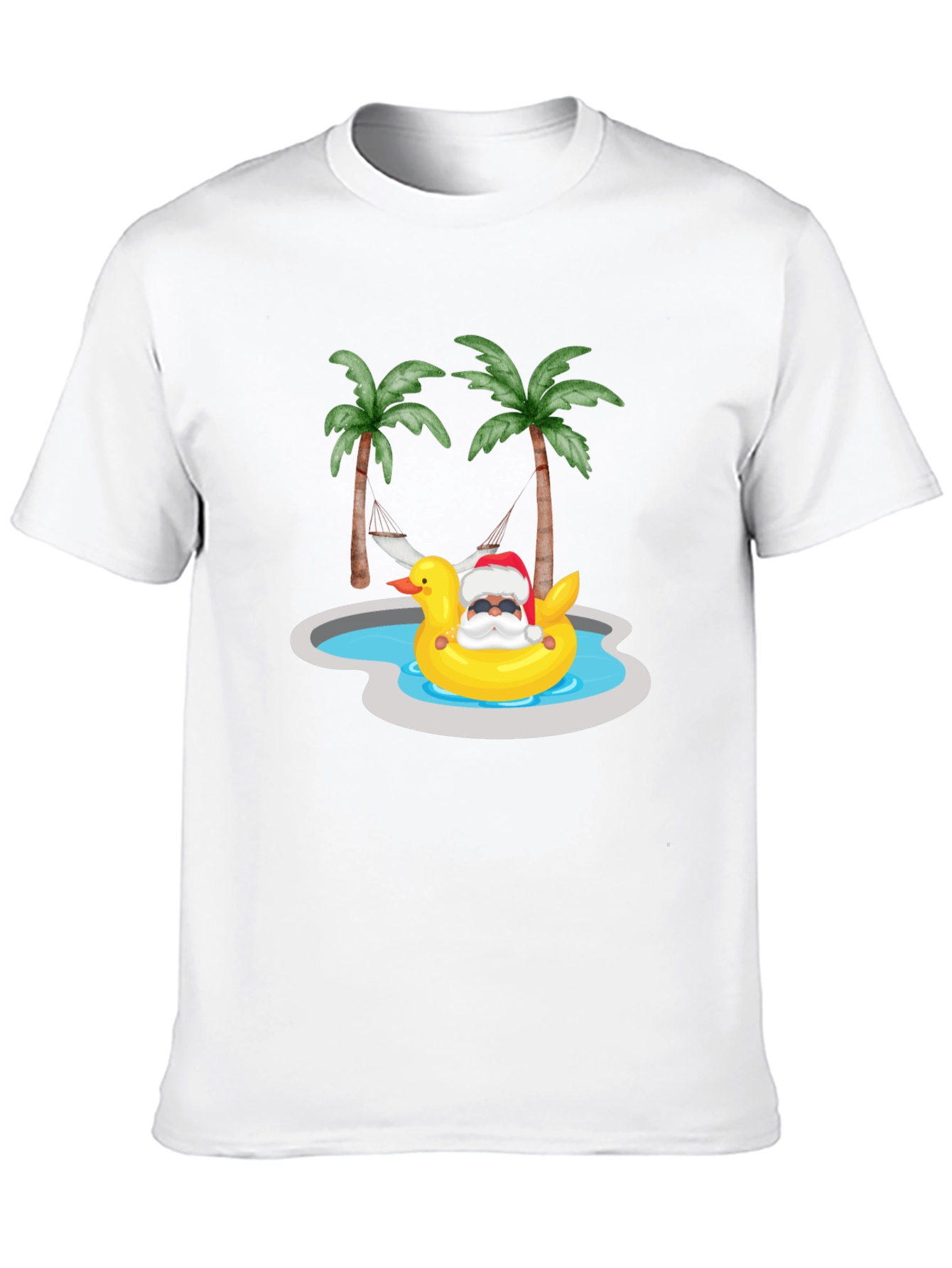 Tropical Santa Duck Pool Summer Black T-Shirt