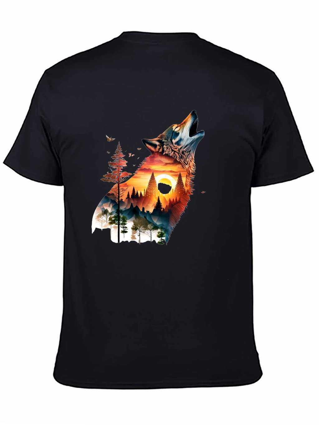 Wolf & Mountain Graphic Print Mens T-Shirt