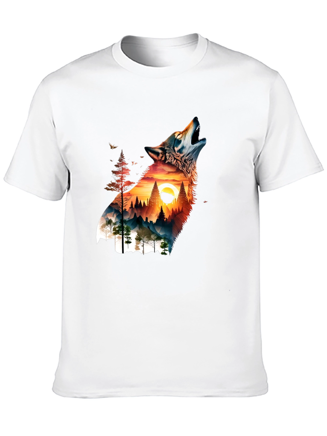 Wolf & Mountain Graphic Print Mens T-Shirt