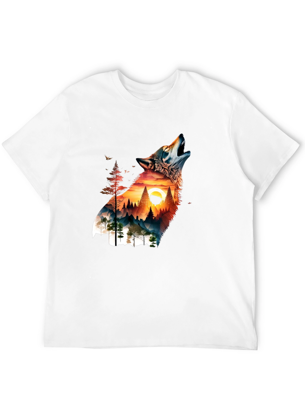 Wolf & Mountain Graphic Print Mens T-Shirt