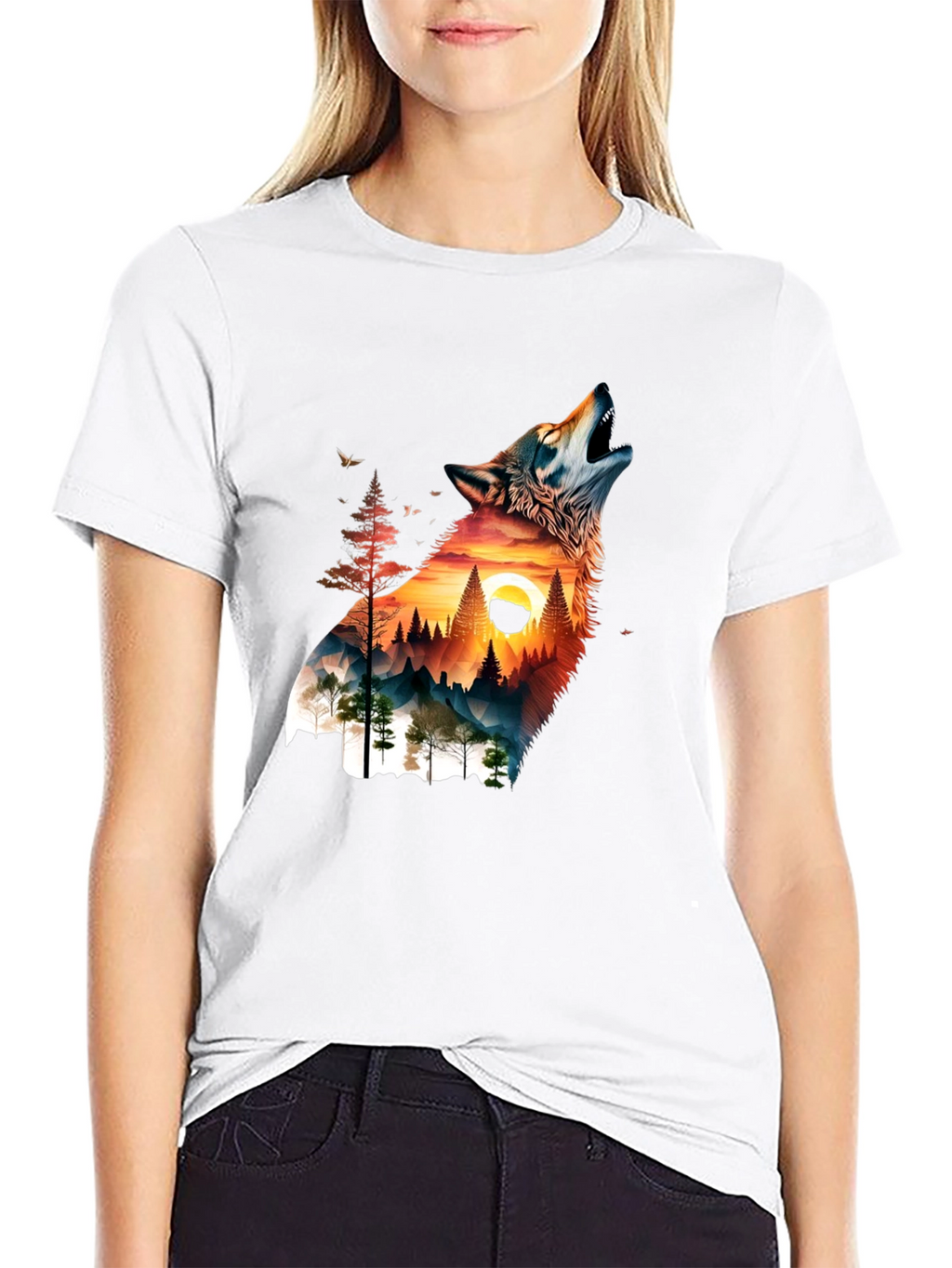 Wolf & Mountain Graphic Print Mens T-Shirt