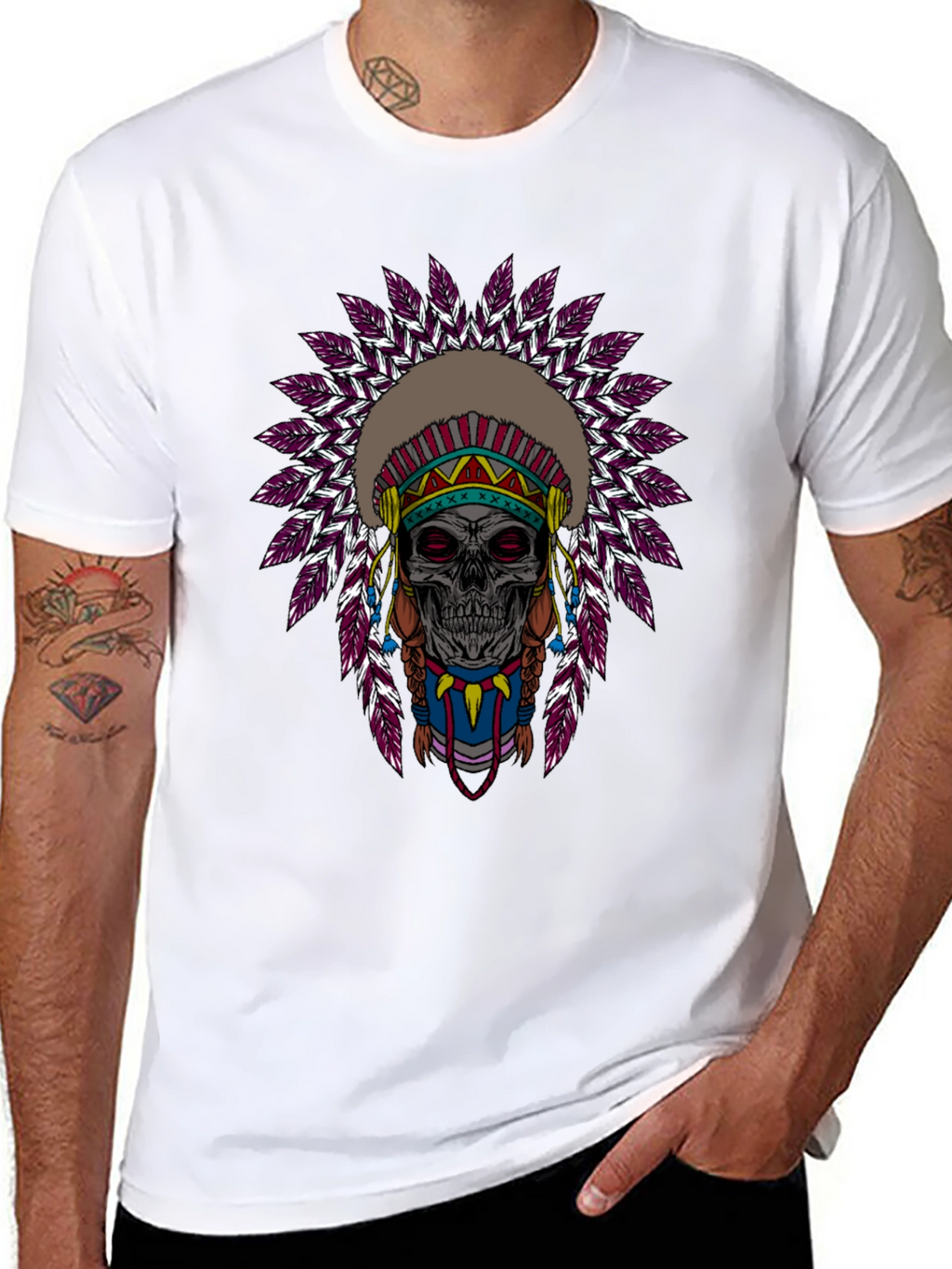 Skull Indian Headdress Graphic T-Shirt