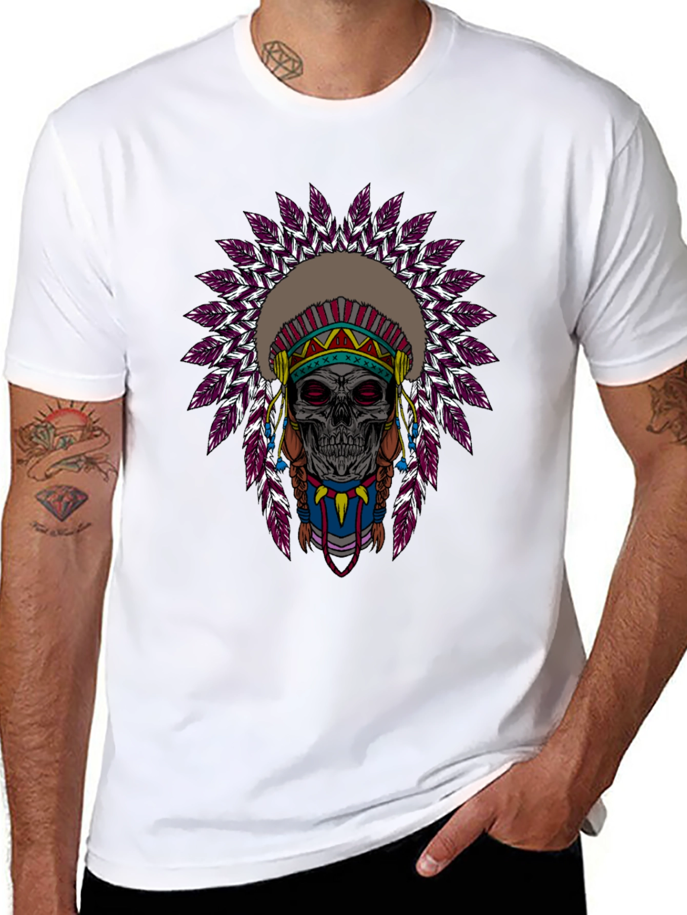 Skull Indian Headdress Graphic T-Shirt