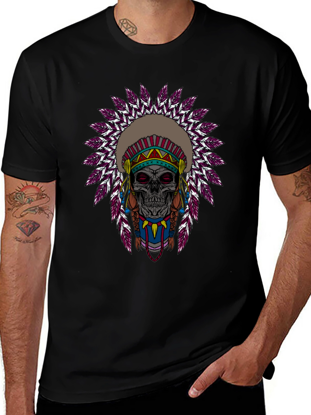 Skull Indian Headdress Graphic T-Shirt