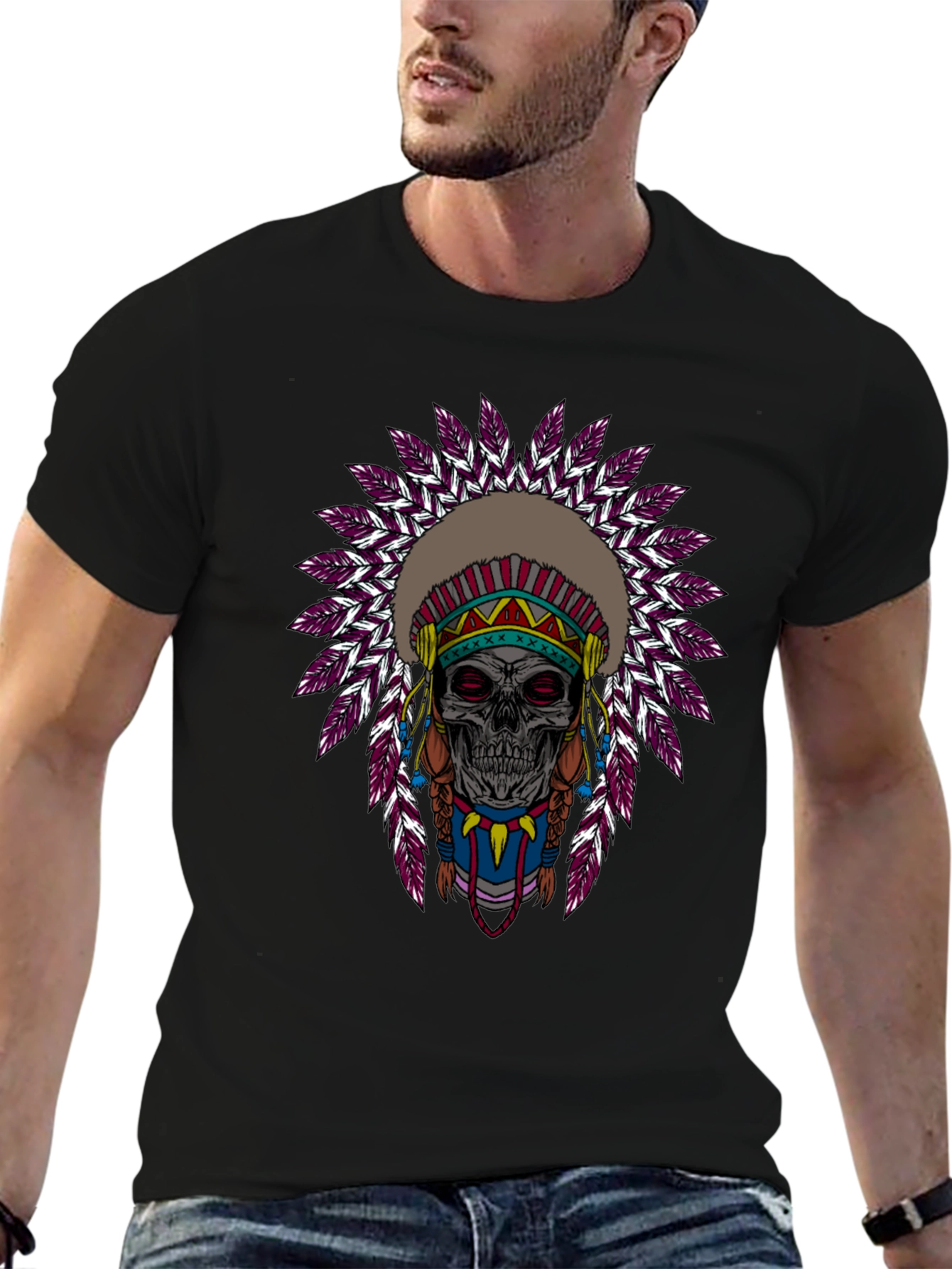 Skull Indian Headdress Graphic T-Shirt