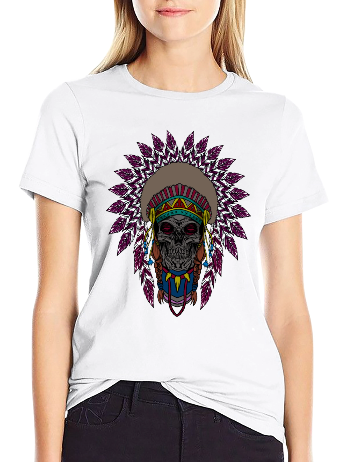 Skull Indian Headdress Graphic T-Shirt