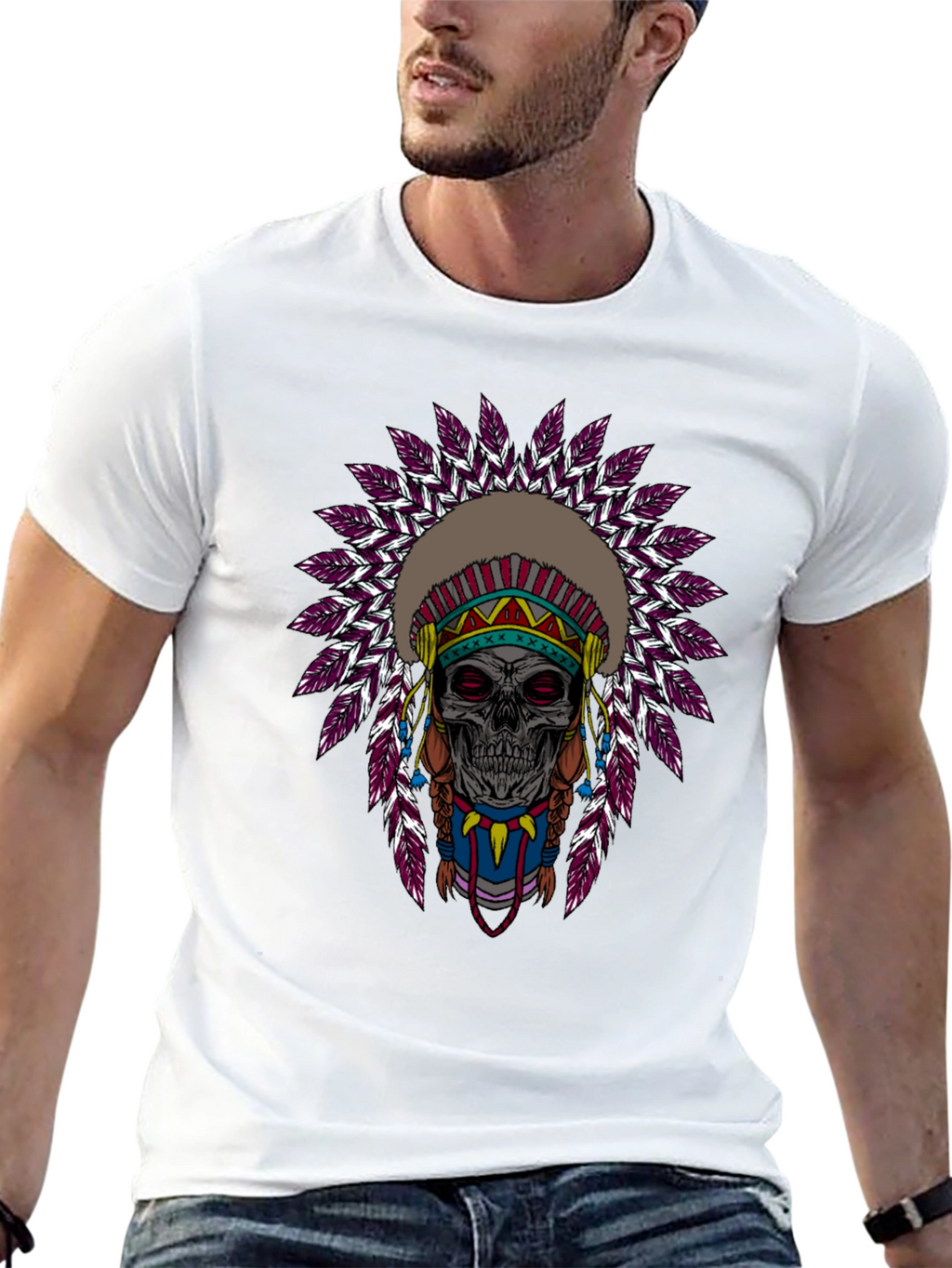 Skull Indian Headdress Graphic T-Shirt