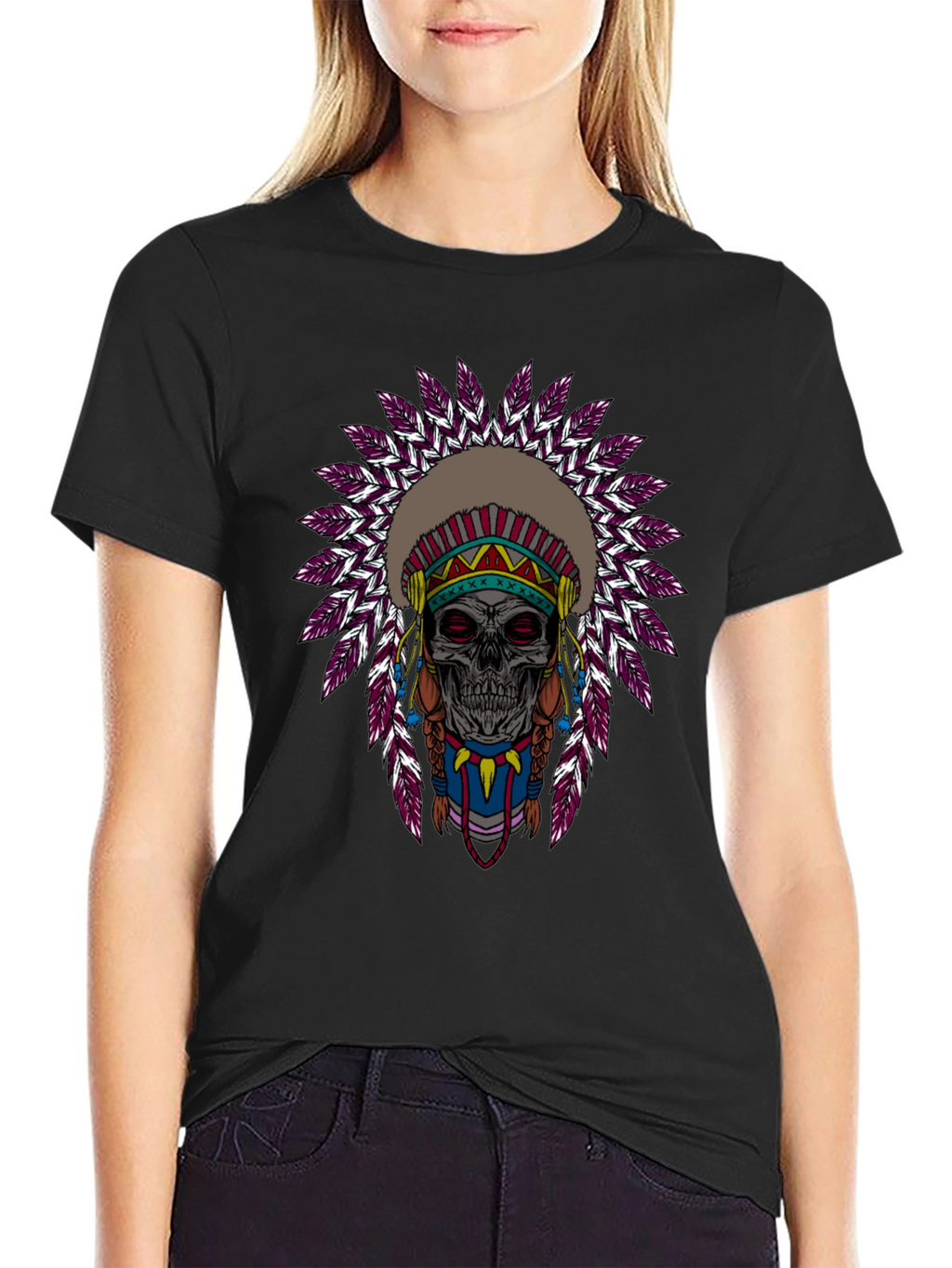 Skull Indian Headdress Graphic T-Shirt
