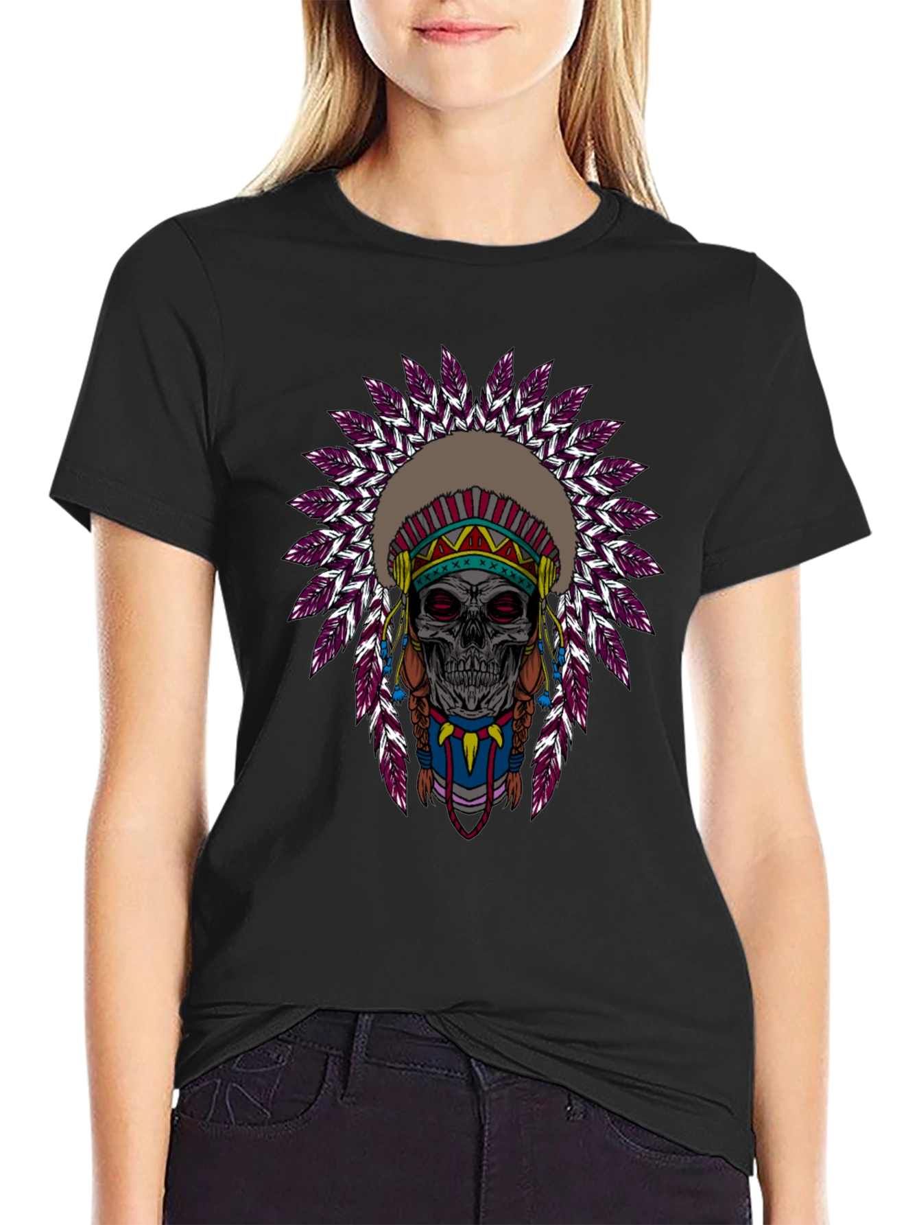 Skull Indian Headdress Graphic T-Shirt