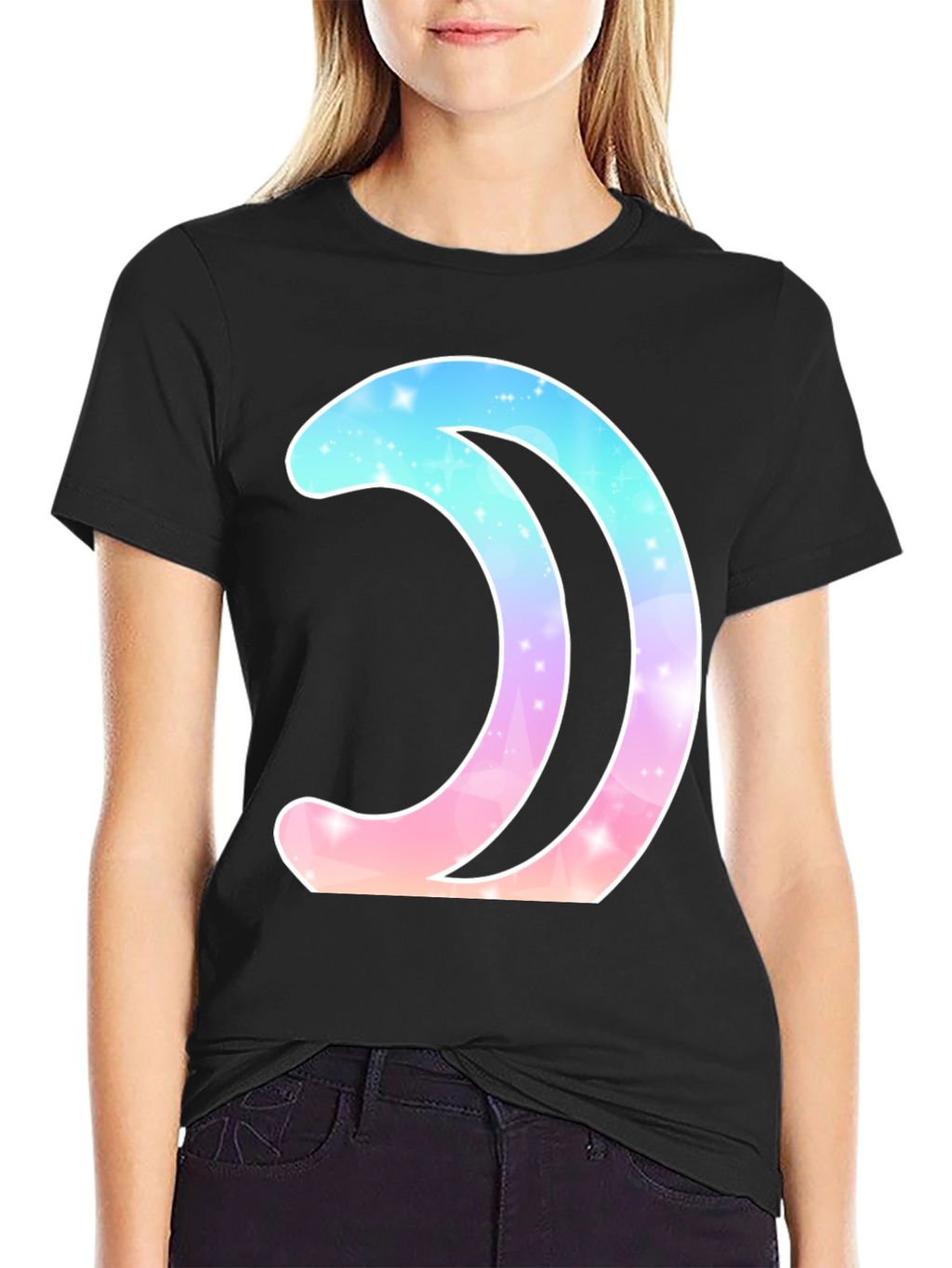 Galaxy Moon Graphic Tee - Stylish Black T-Shirt