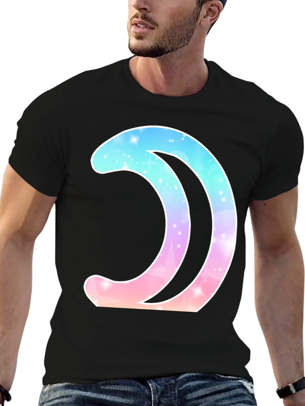Galaxy Moon Graphic Tee - Stylish Black T-Shirt