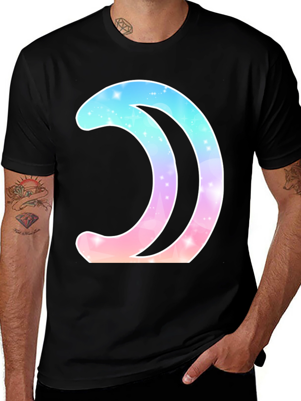 Galaxy Moon Graphic Tee - Stylish Black T-Shirt