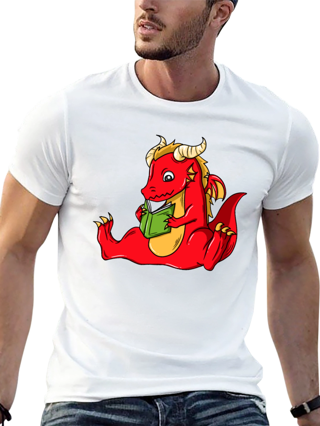 Dragon Reading Book Graphic T-Shirt