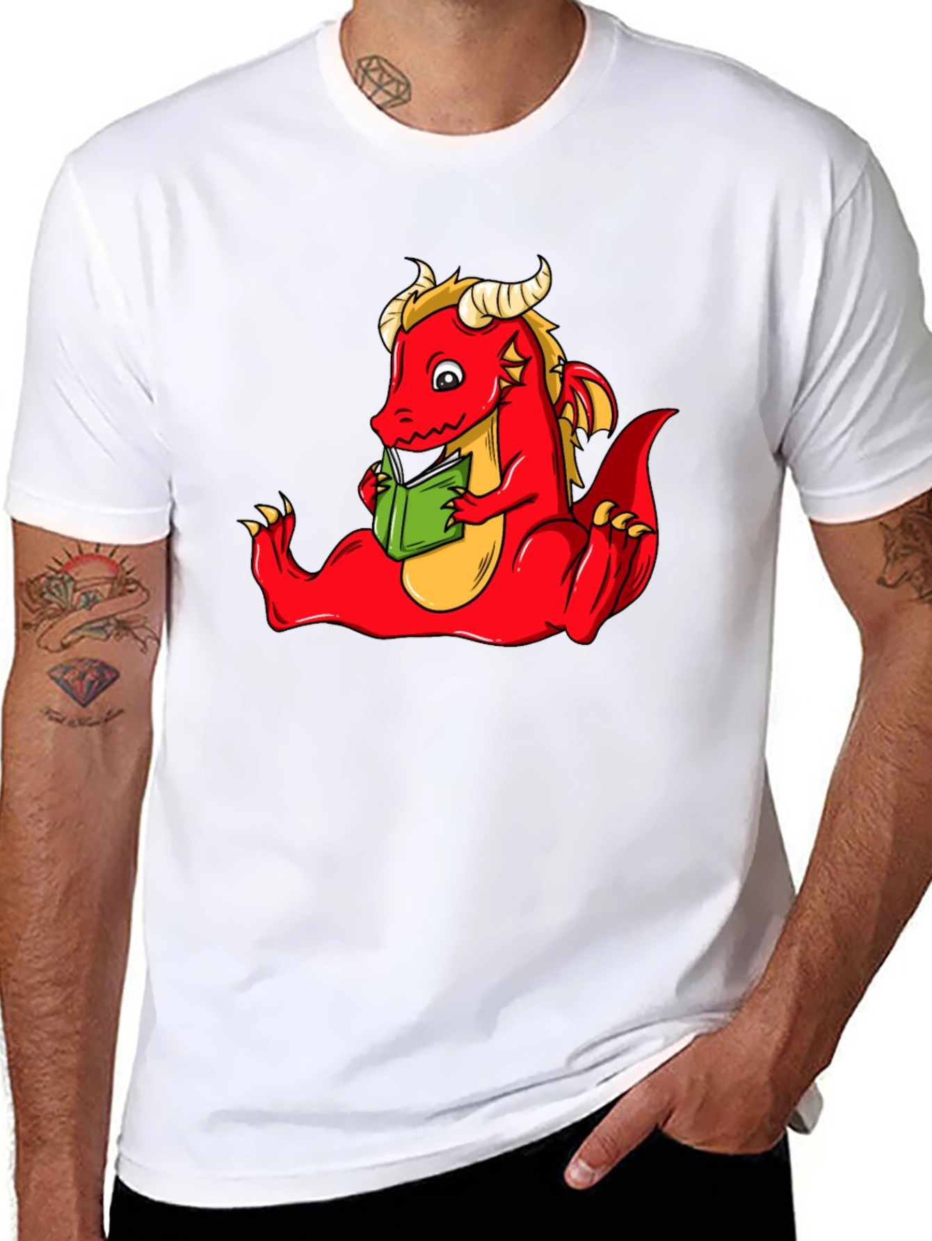 Dragon Reading Book Graphic T-Shirt