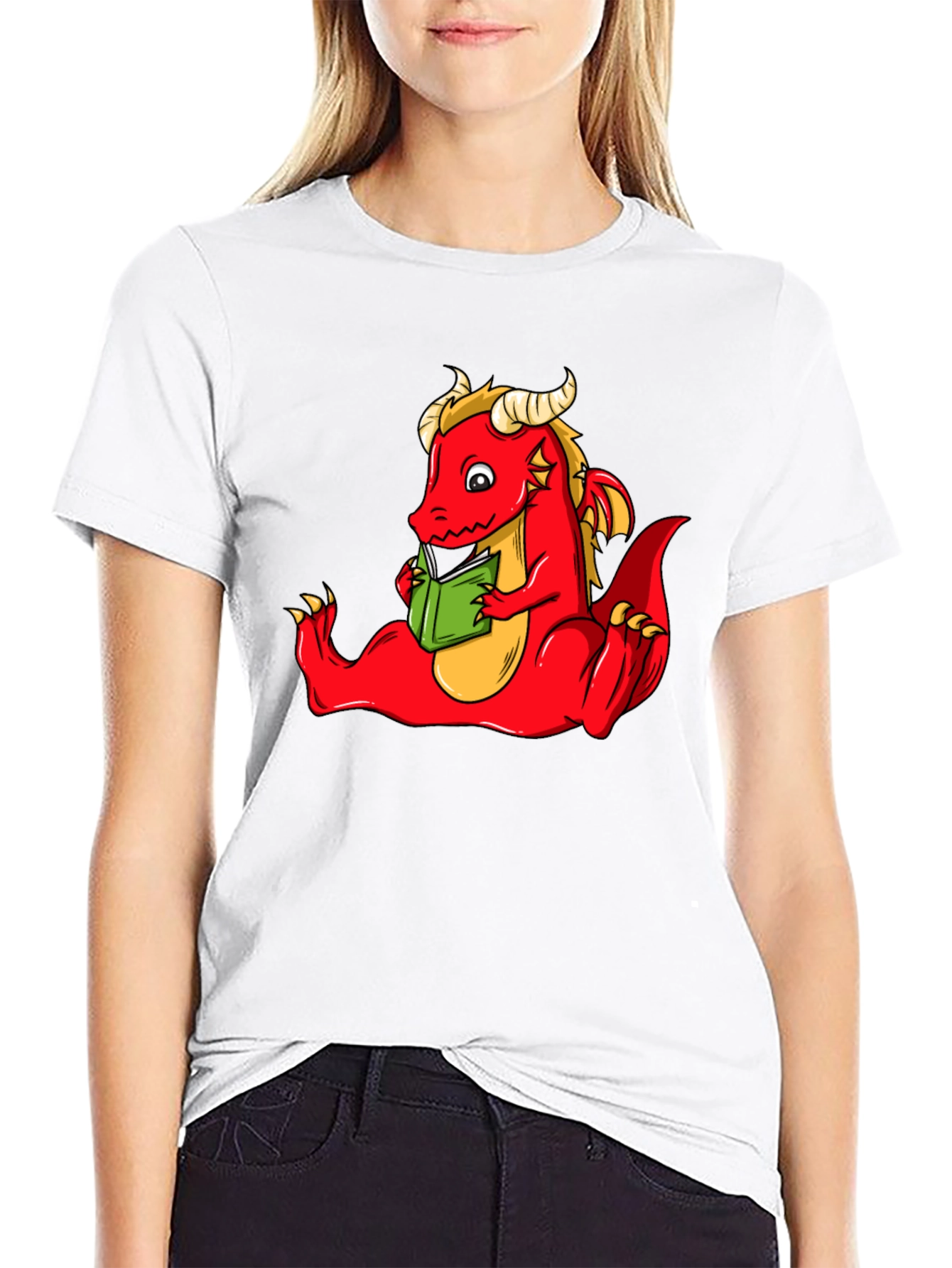 Dragon Reading Book Graphic T-Shirt