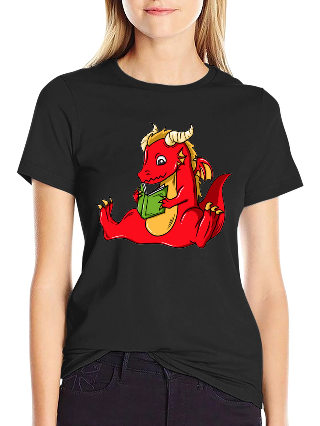 Dragon Reading Book Graphic T-Shirt