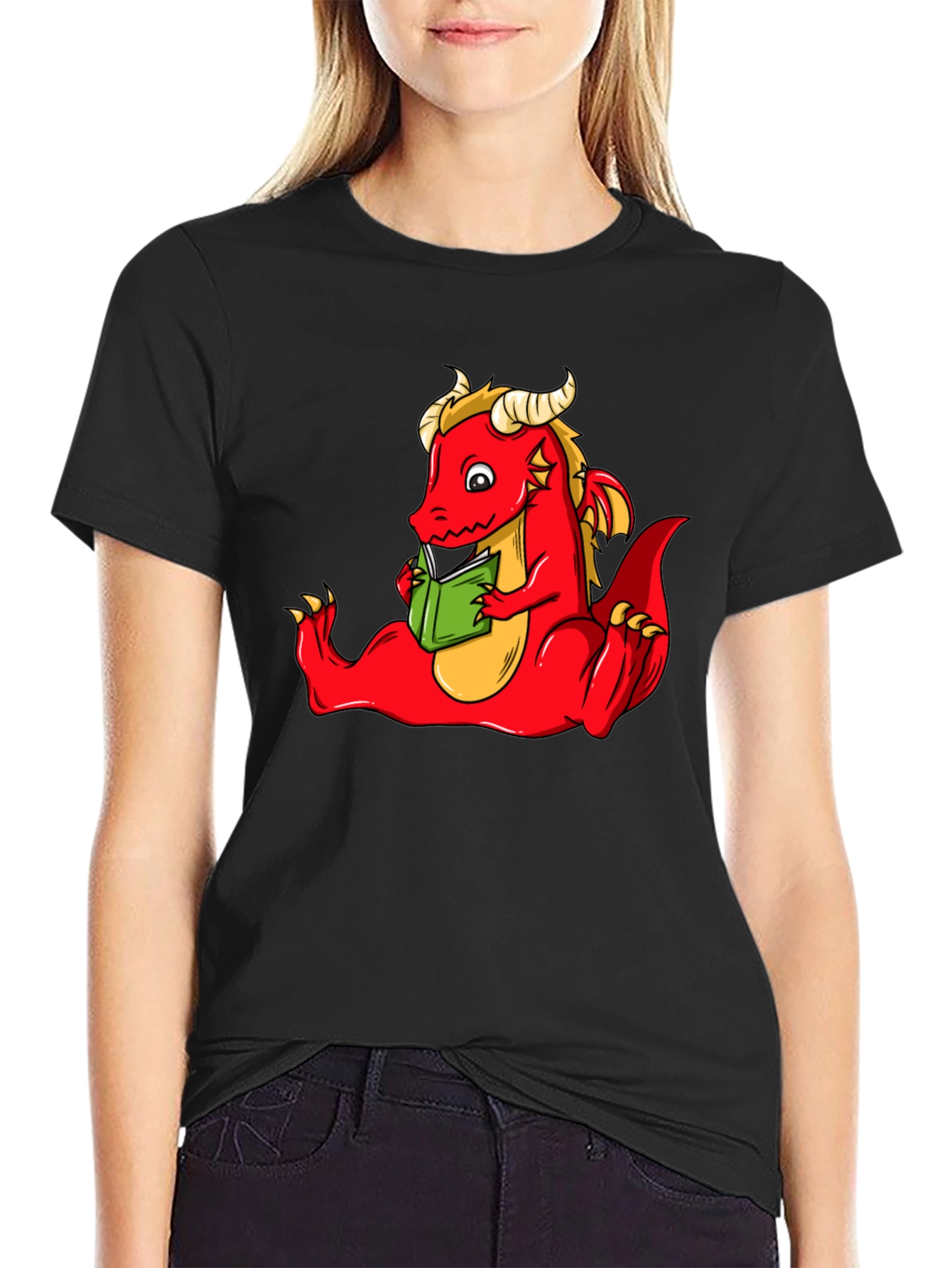 Dragon Reading Book Graphic T-Shirt