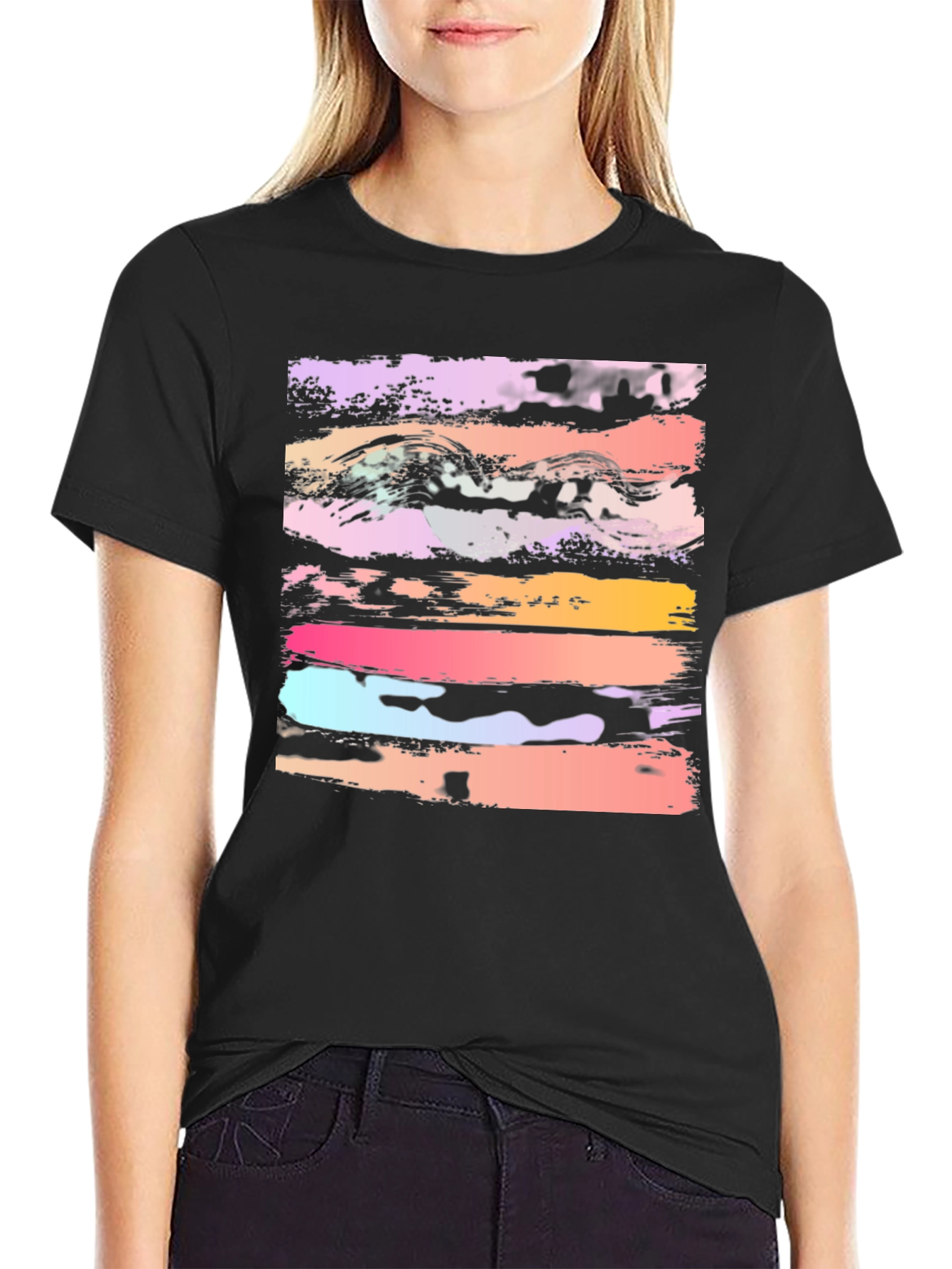 Abstract Brushstroke Graphic Black T-Shirt
