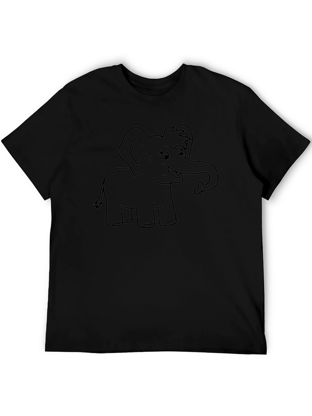 Cartoon Elephant Graphic Tee - Black Cotton T-Shirt