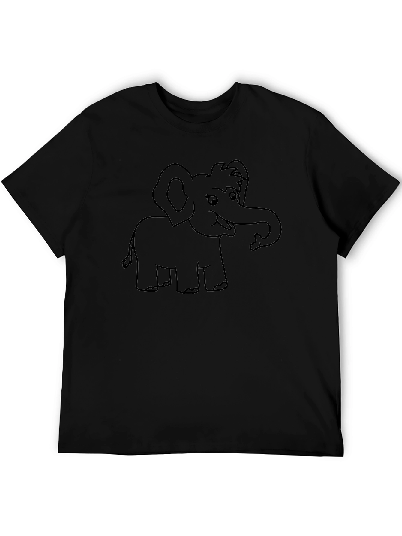Cartoon Elephant Graphic Tee - Black Cotton T-Shirt