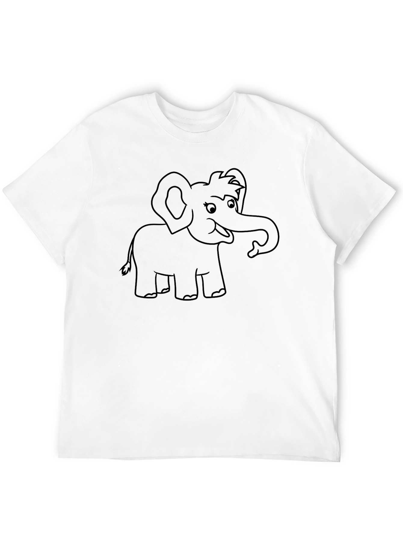 Cartoon Elephant Graphic Tee - Black Cotton T-Shirt