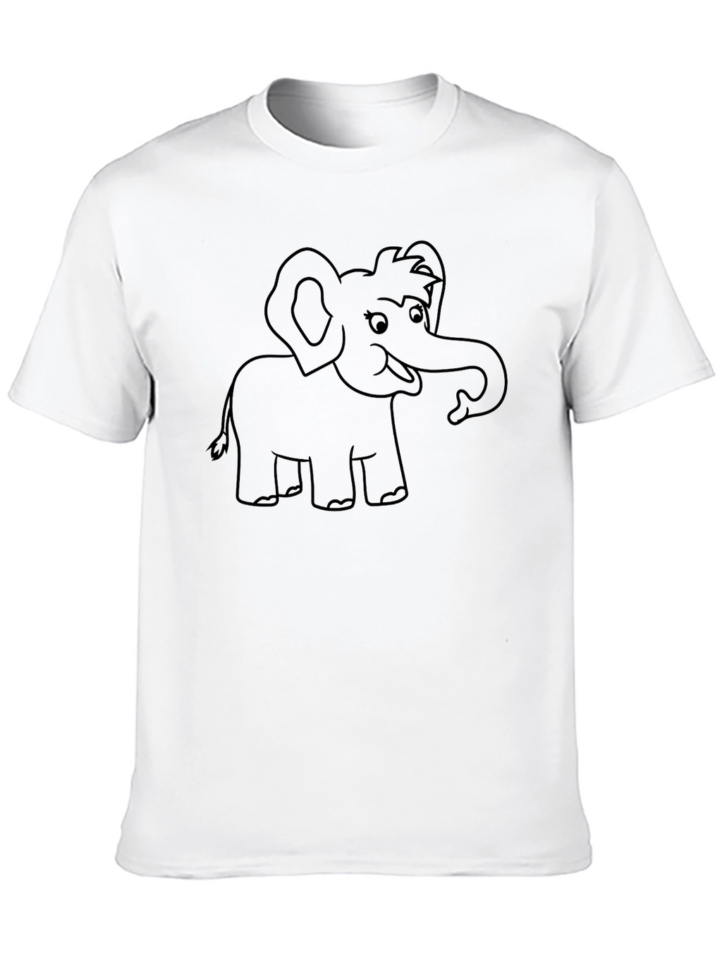 Cartoon Elephant Graphic Tee - Black Cotton T-Shirt