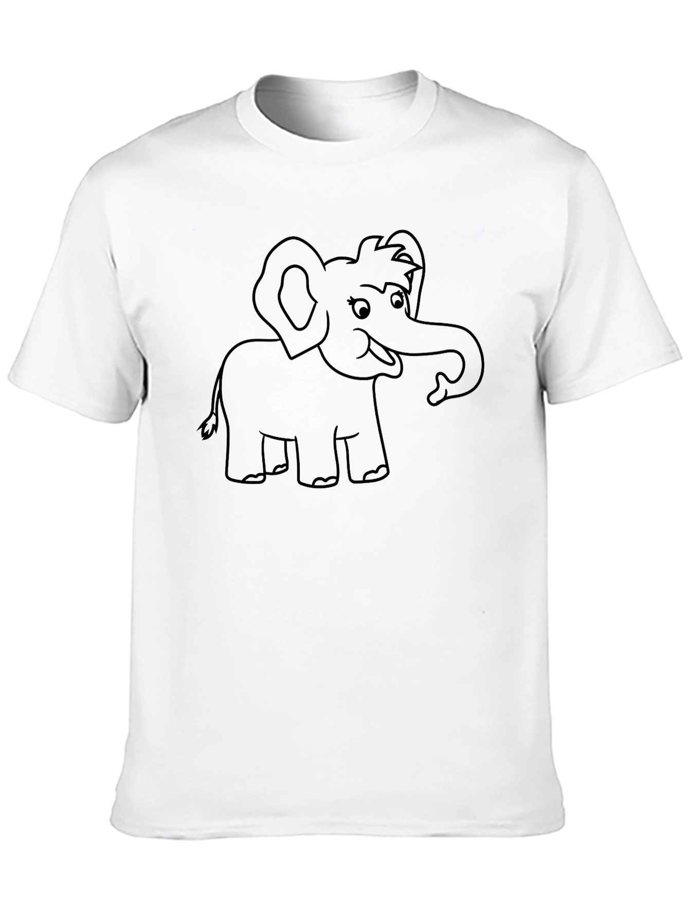 Cartoon Elephant Graphic Tee - Black Cotton T-Shirt