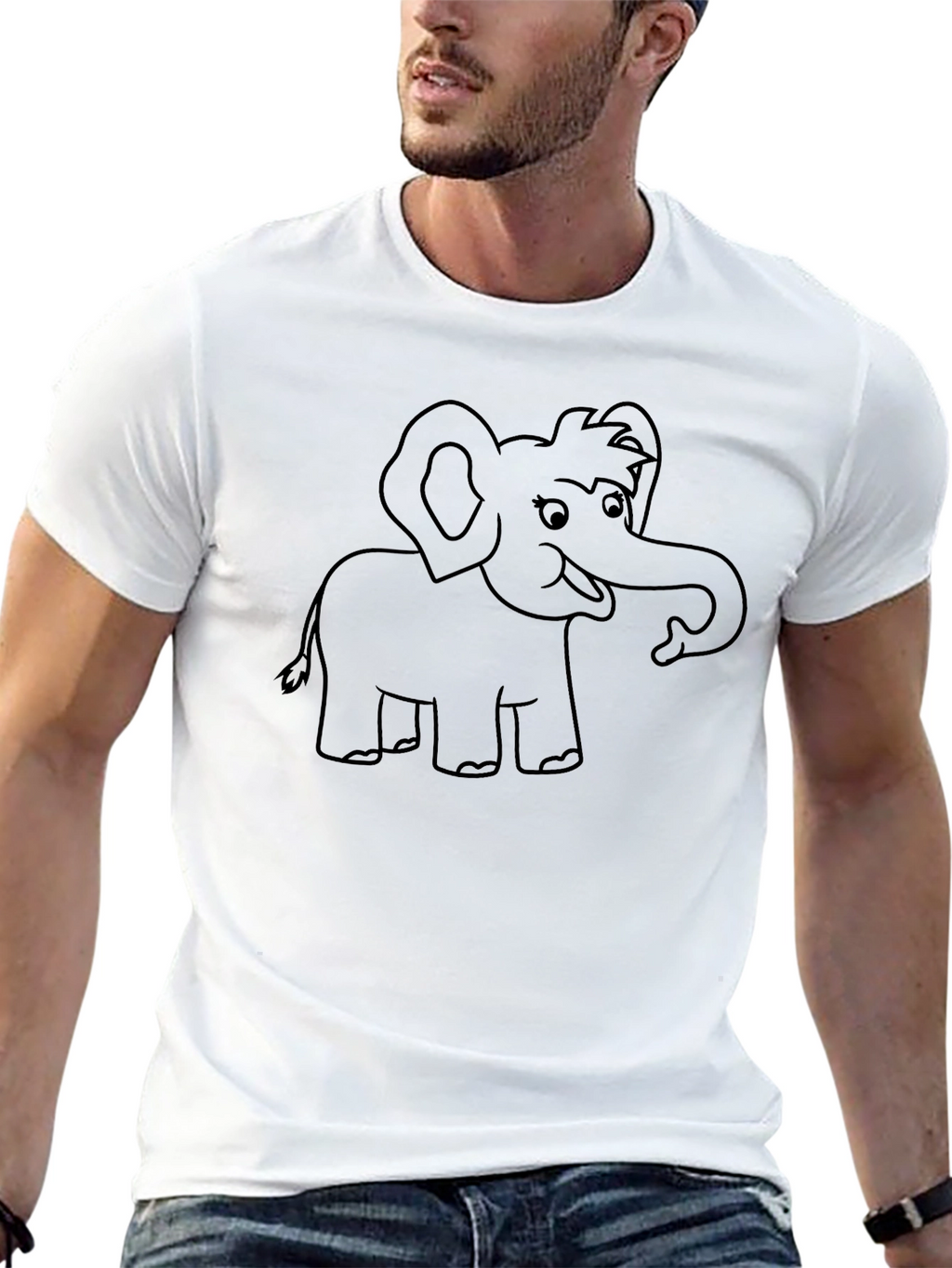 Cartoon Elephant Graphic Tee - Black Cotton T-Shirt