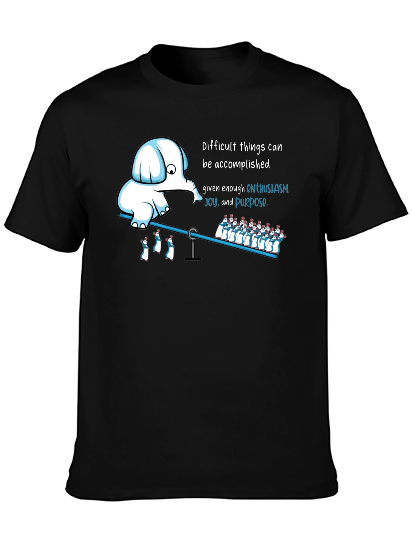 Enthusiasm T-Shirt: Elephant & Penguins on a Seesaw