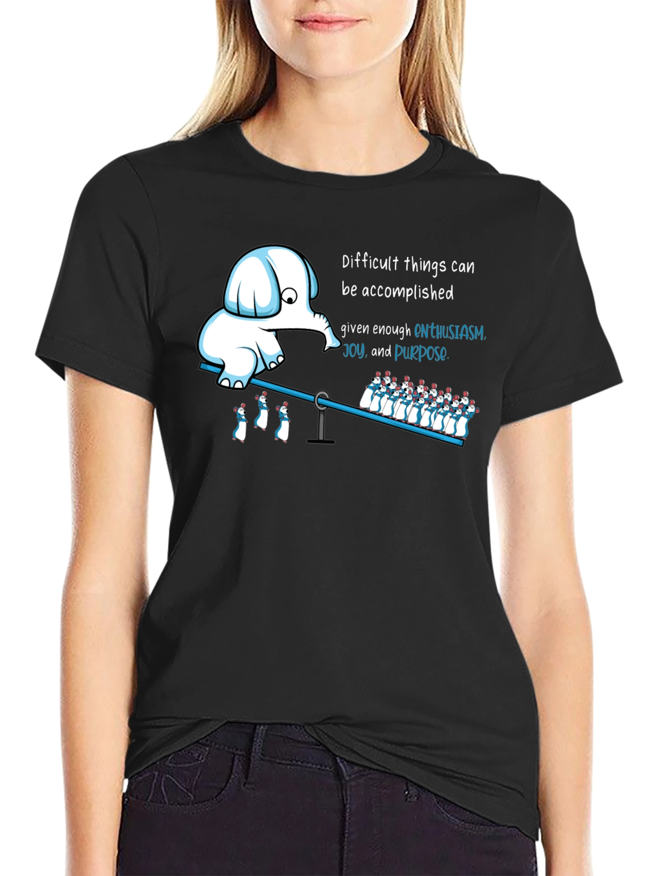 Enthusiasm T-Shirt: Elephant & Penguins on a Seesaw