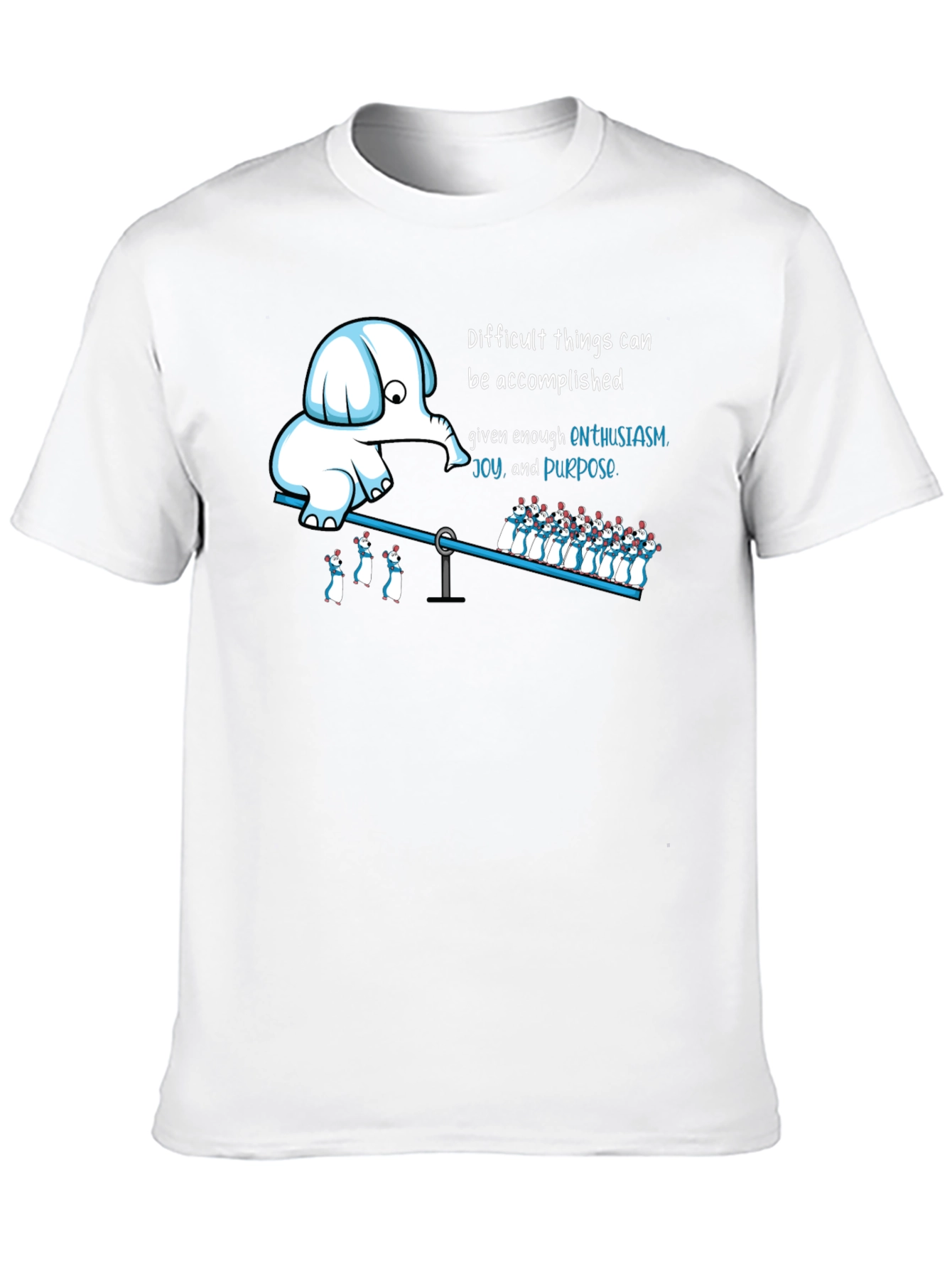 Enthusiasm T-Shirt: Elephant & Penguins on a Seesaw