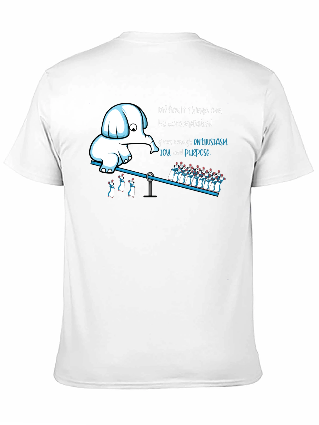Enthusiasm T-Shirt: Elephant & Penguins on a Seesaw