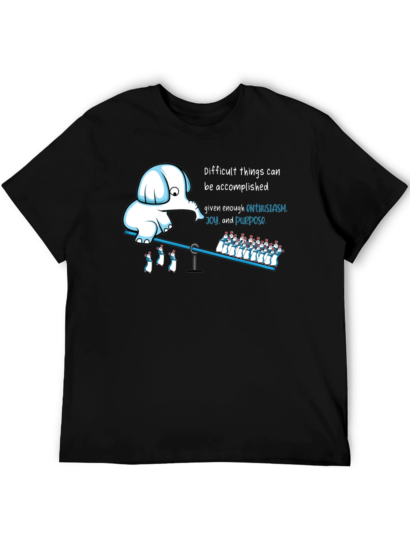 Enthusiasm T-Shirt: Elephant & Penguins on a Seesaw
