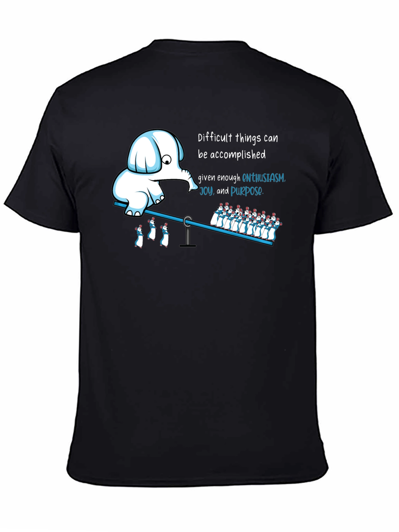 Enthusiasm T-Shirt: Elephant & Penguins on a Seesaw