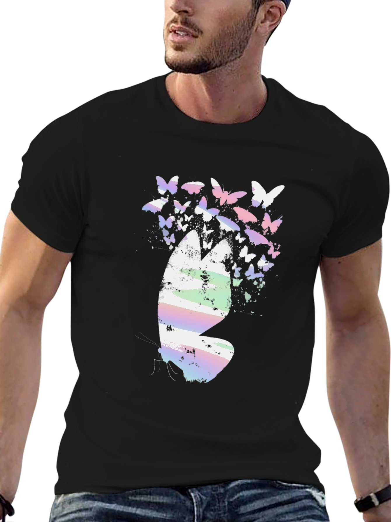 Butterfly Graphic Print Black T-Shirt