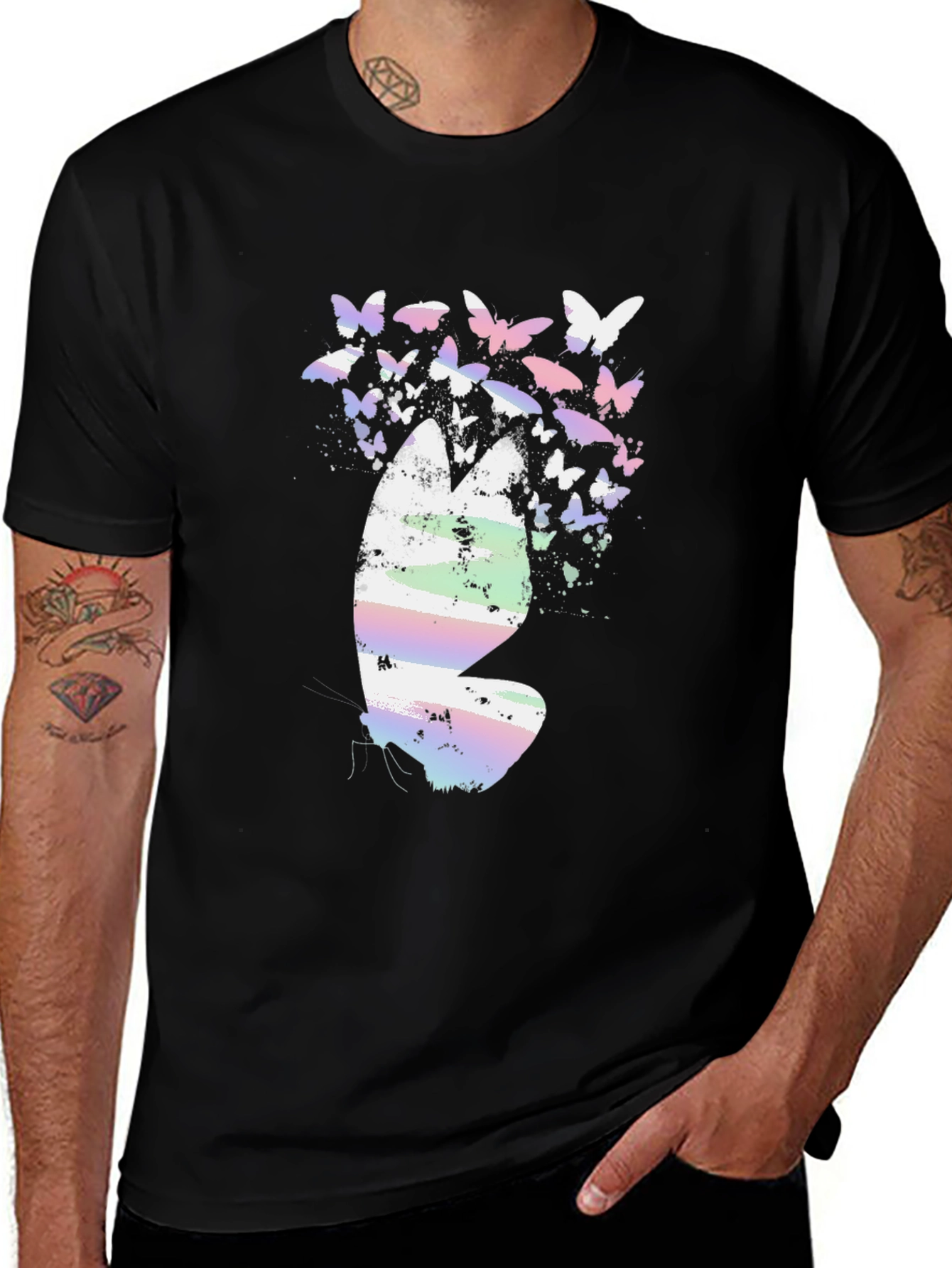 Butterfly Graphic Print Black T-Shirt
