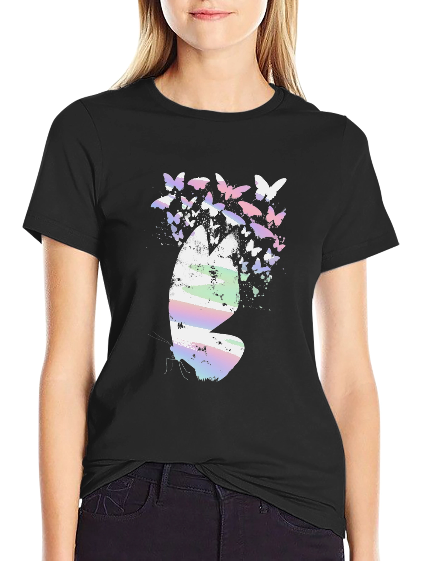 Butterfly Graphic Print Black T-Shirt