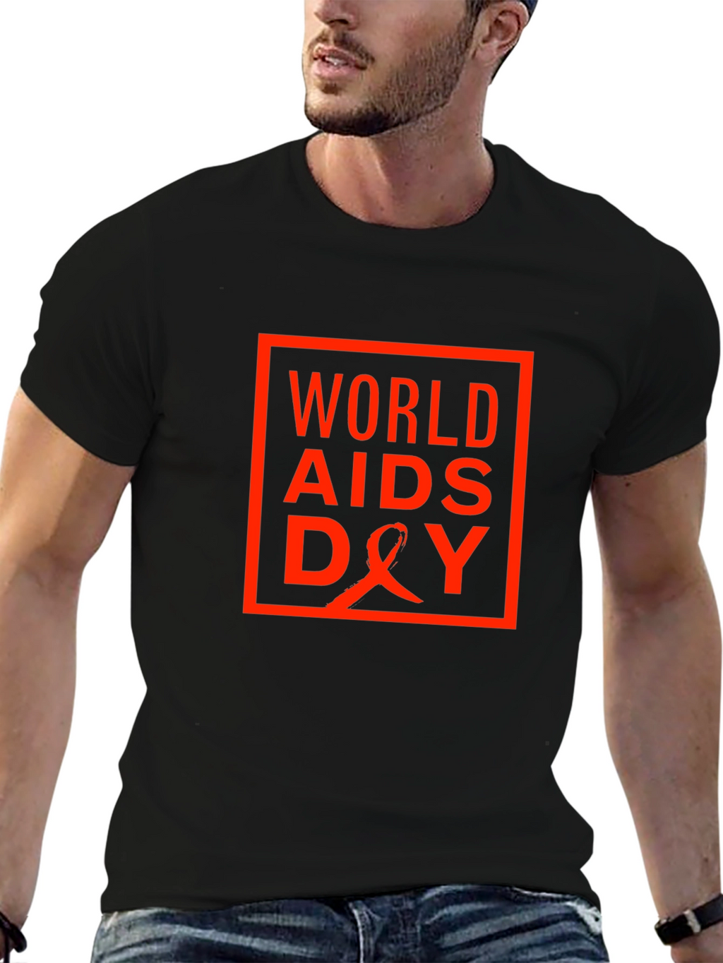 World Aids Day T-Shirt - Black Cotton Blend