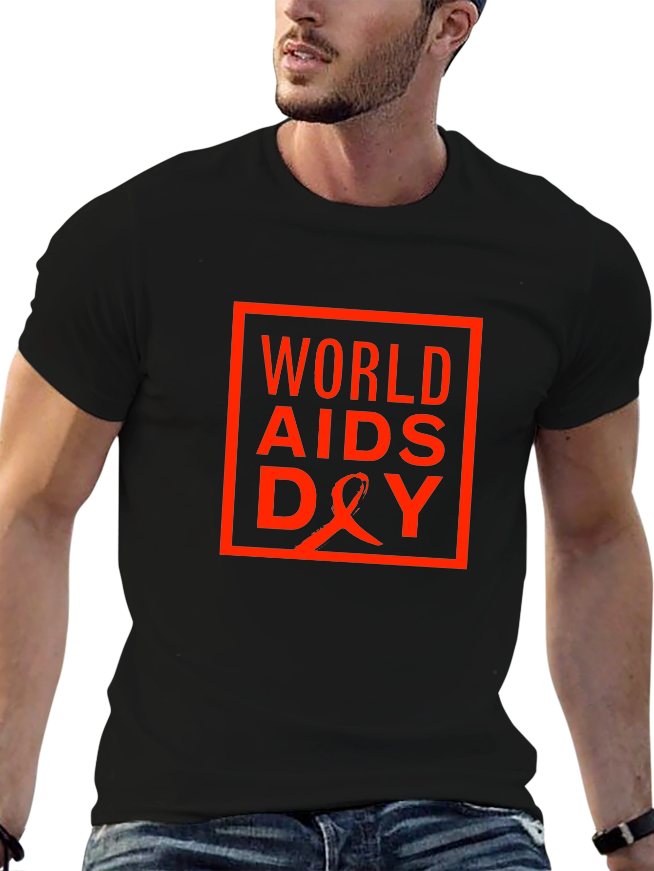 World Aids Day T-Shirt - Black Cotton Blend