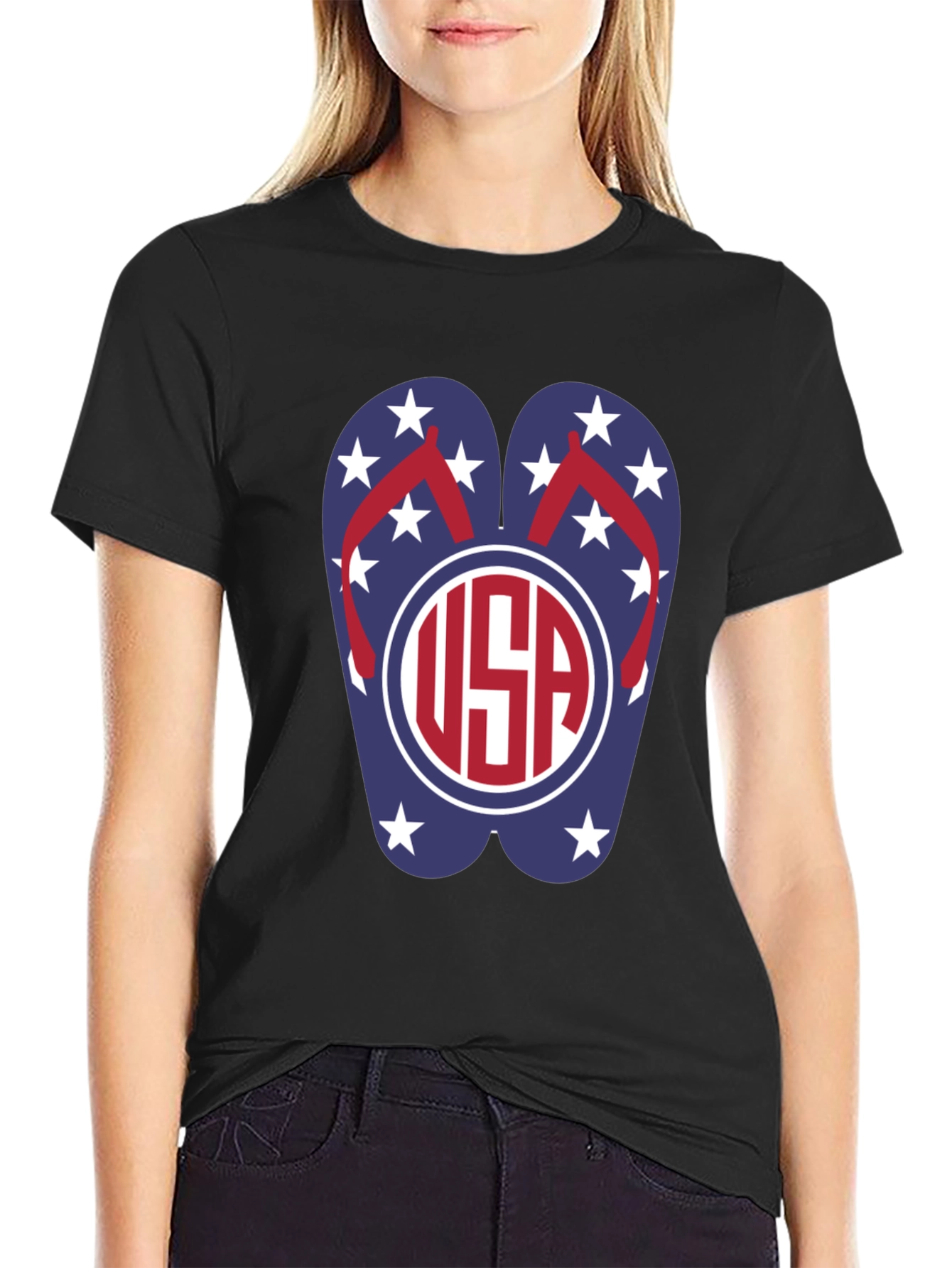 USA Flip Flop Graphic T-Shirt - Patriotic Summer Wear