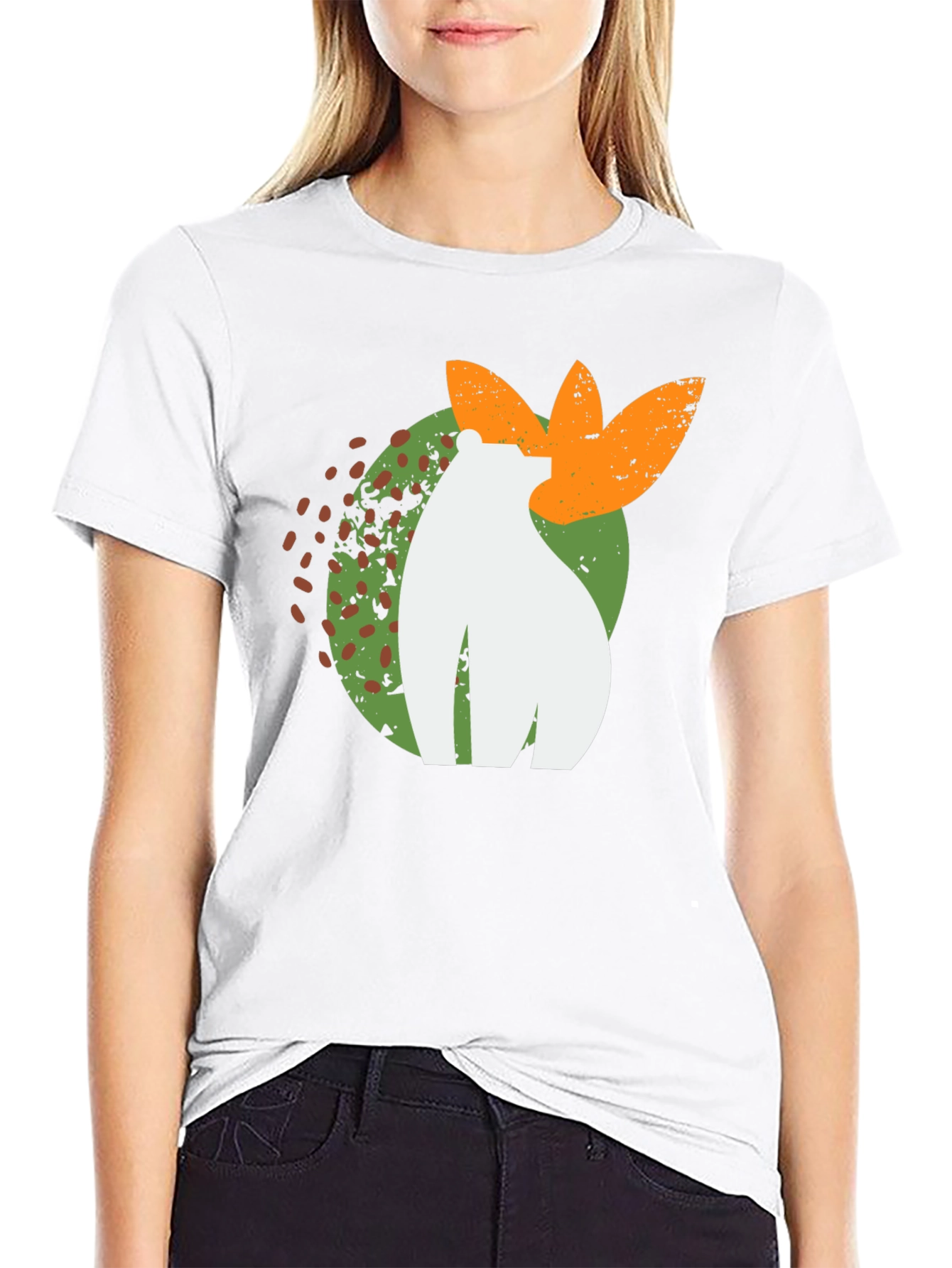 Abstract Bear Graphic Tee - Black Cotton Blend