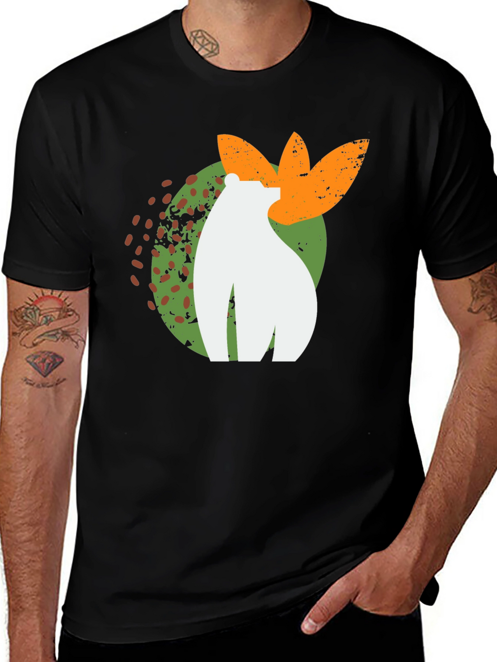 Abstract Bear Graphic Tee - Black Cotton Blend