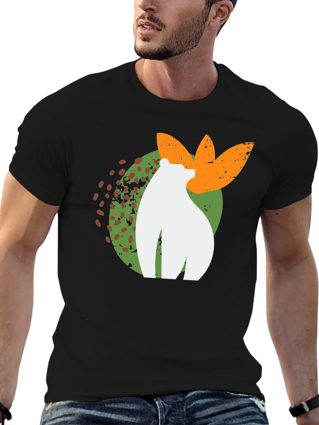 Abstract Bear Graphic Tee - Black Cotton Blend